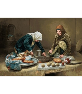 نخ و نقشه تابلو فرش ایرانی کد 27- زنان نان پز