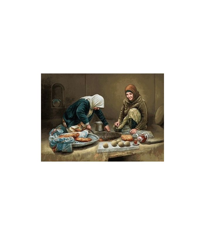 نخ و نقشه تابلو فرش ایرانی کد 27- زنان نان پز