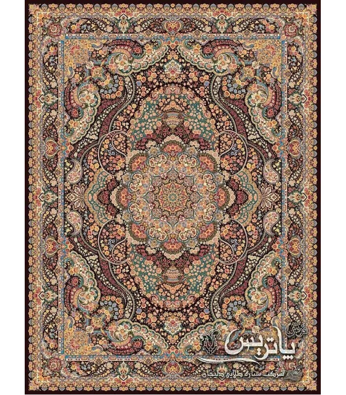 فرش ماشینی پاتریس طرح گلشید بادمجانی