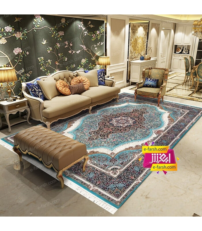 فرش مشهد طرح 87120 آبی