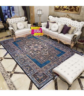 فرش زمرد مشهد طرح 22000 سورمه ای گل برجسته