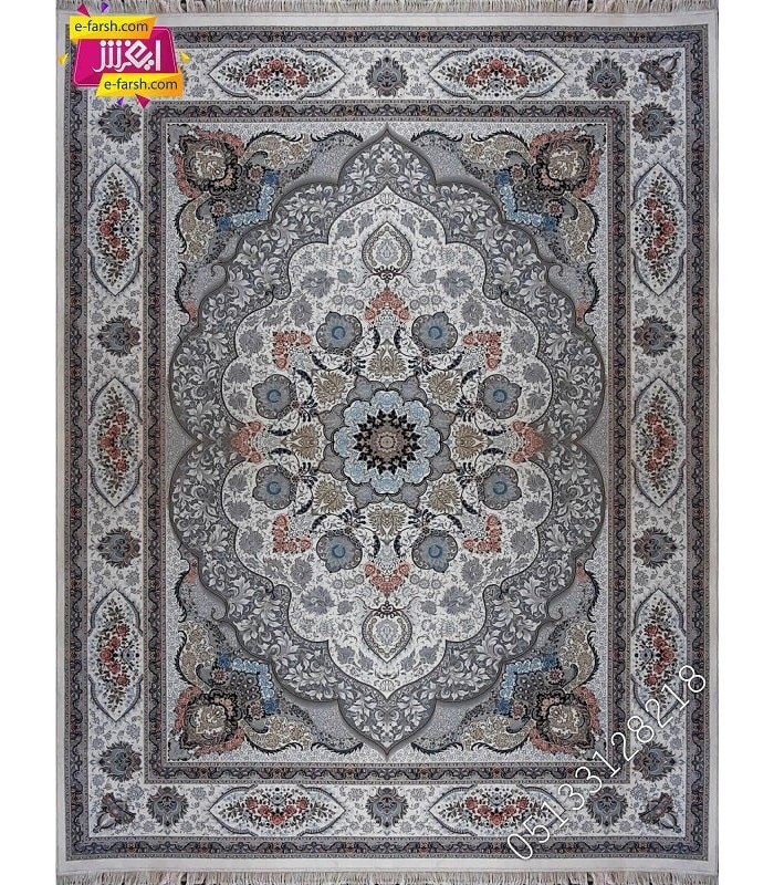 فرش ماشینی نگین مشهد طرح 1219 کرم گل برجسته