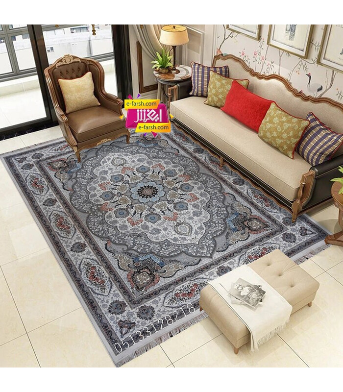 فرش ماشینی نگین مشهد طرح 1219 کرم گل برجسته