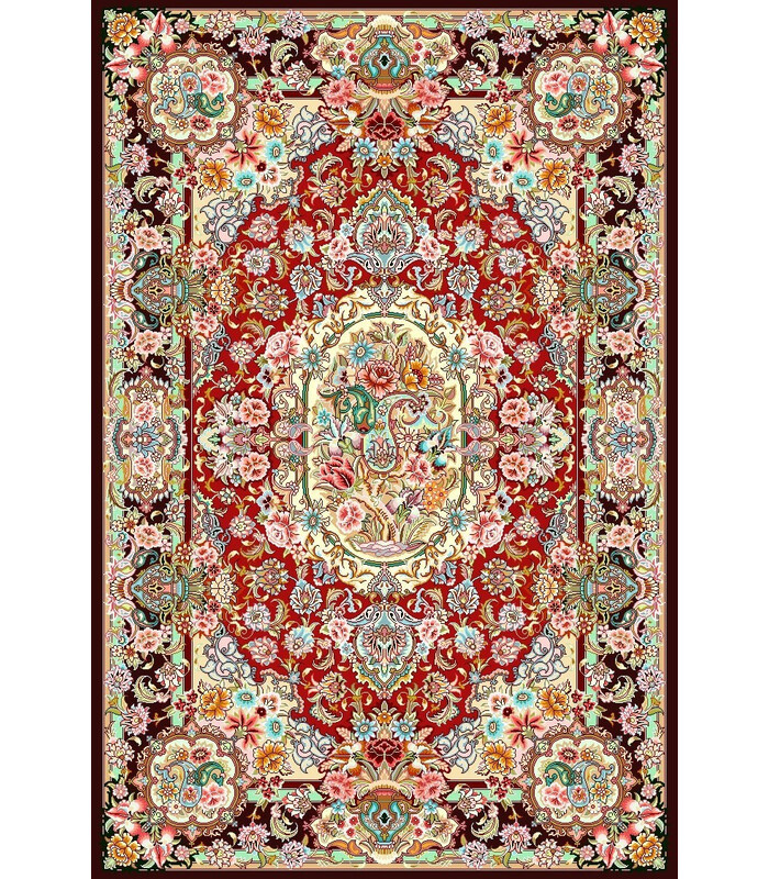 نخ و نقشه فرش طرح سالاری کد 1 زمینه لاکی