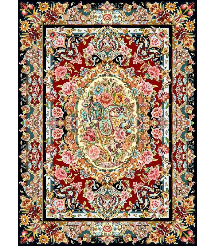 نخ و نقشه فرش کد 15 زمینه لاکی