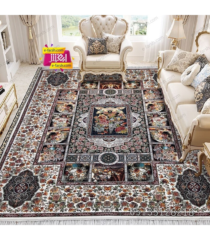 فرش ماشینی آرا مشهد طرح 25586 کرم