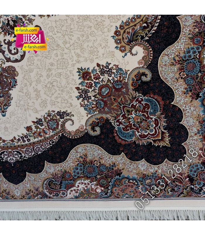 فرش ماشینی زمرد مشهد طرح 25035 کرم