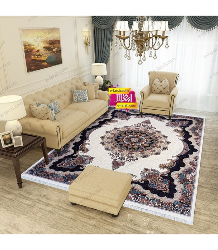 فرش ماشینی زمرد مشهد طرح 25035 کرم