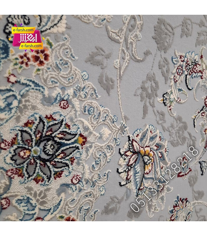 فرش ماشینی زمرد مشهد طرح 22008 طوسی گل برجسته