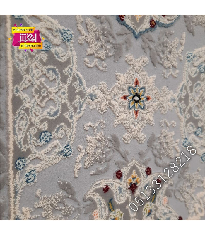 فرش ماشینی زمرد مشهد طرح 22008 طوسی گل برجسته