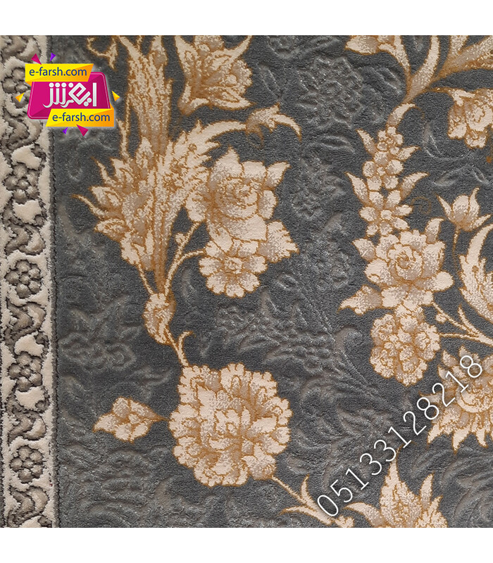 فرش ماشینی زمرد مشهد طرح 23000 آبی گل برجسته