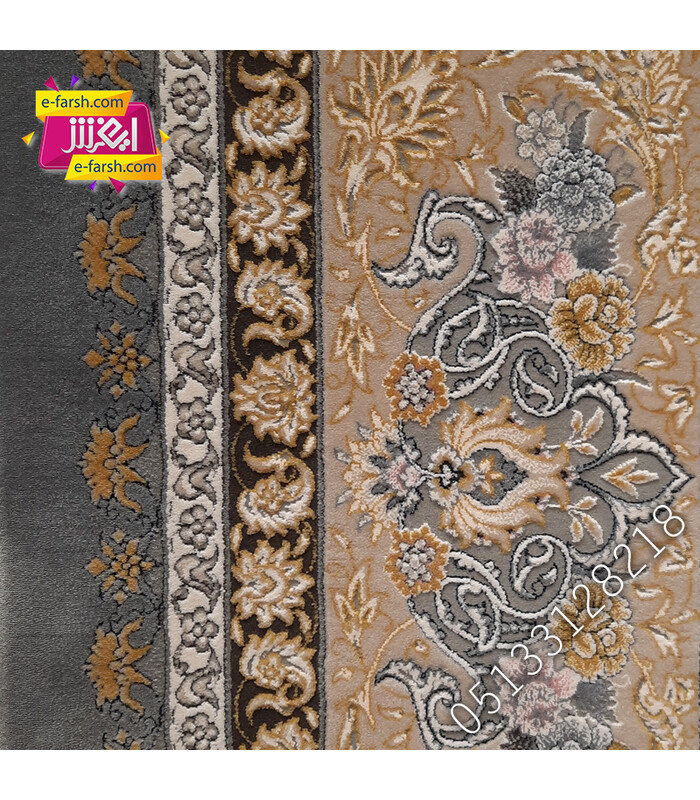 فرش ماشینی زمرد مشهد طرح 23000 آبی گل برجسته