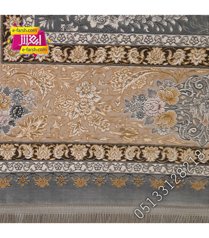 فرش ماشینی زمرد مشهد طرح 23000 آبی گل برجسته