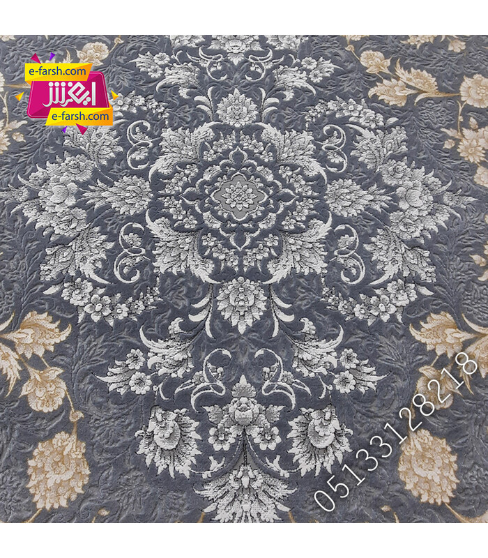 فرش ماشینی زمرد مشهد طرح 23000 آبی گل برجسته