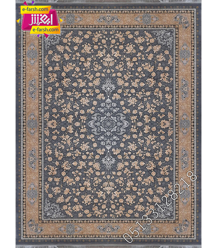 فرش ماشینی زمرد مشهد طرح 23000 آبی گل برجسته