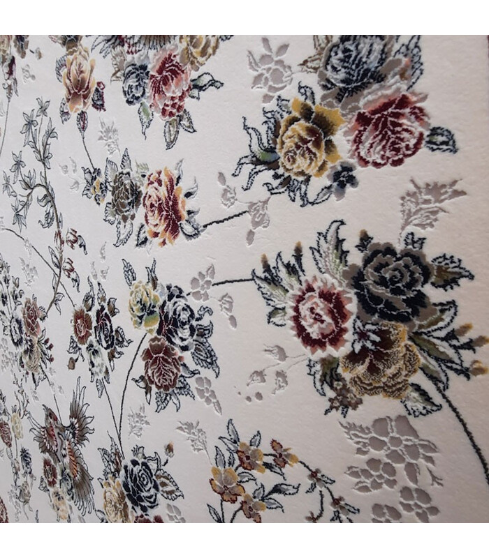 فرش ماشینی زمرد مشهد طرح 22006 کرم گل برجسته