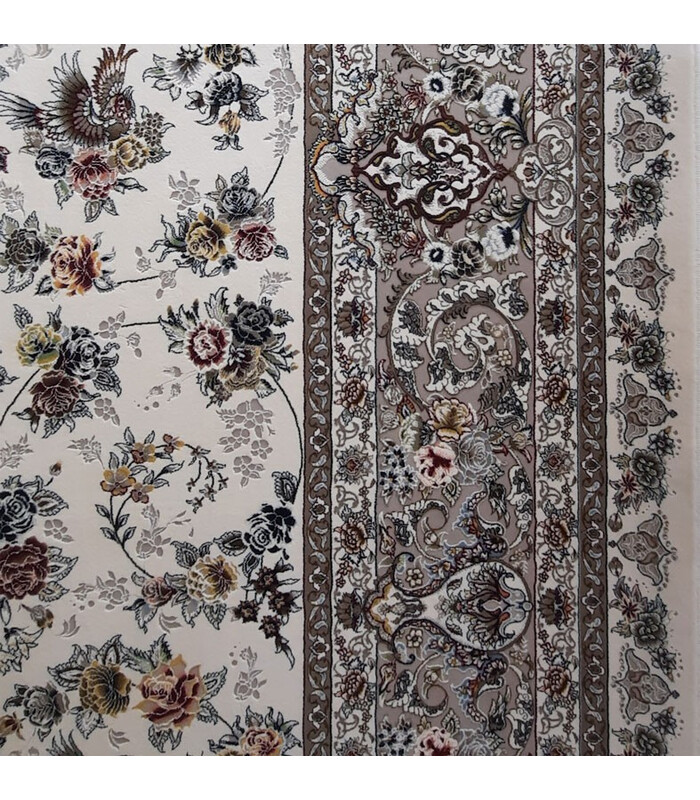 فرش ماشینی زمرد مشهد طرح 22006 کرم گل برجسته