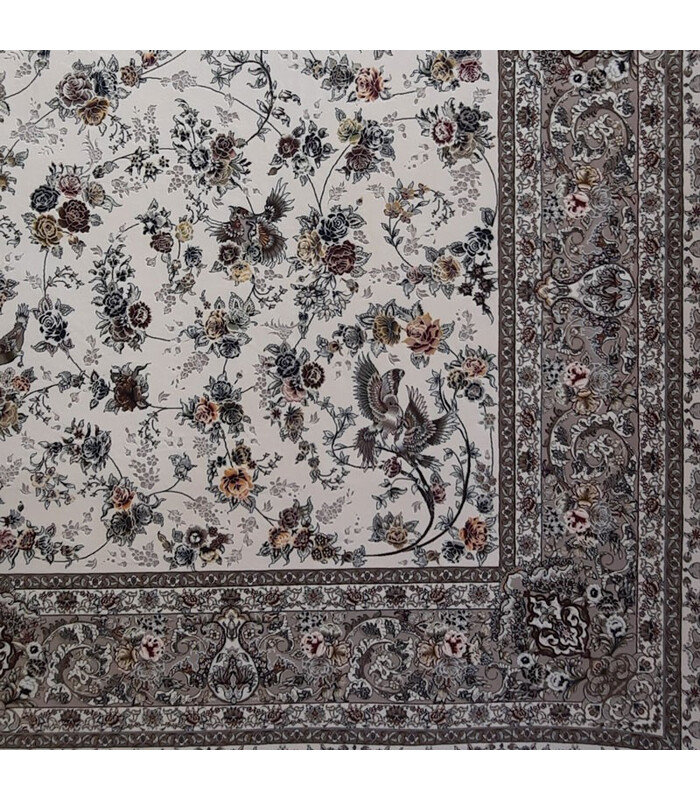 فرش ماشینی زمرد مشهد طرح 22006 کرم گل برجسته