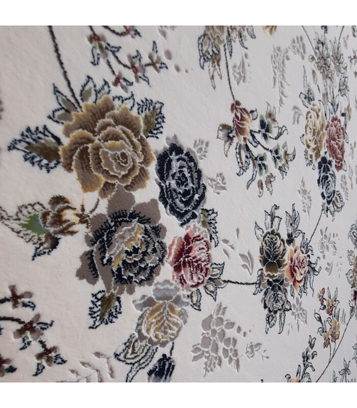 فرش ماشینی زمرد مشهد طرح 22006 کرم گل برجسته