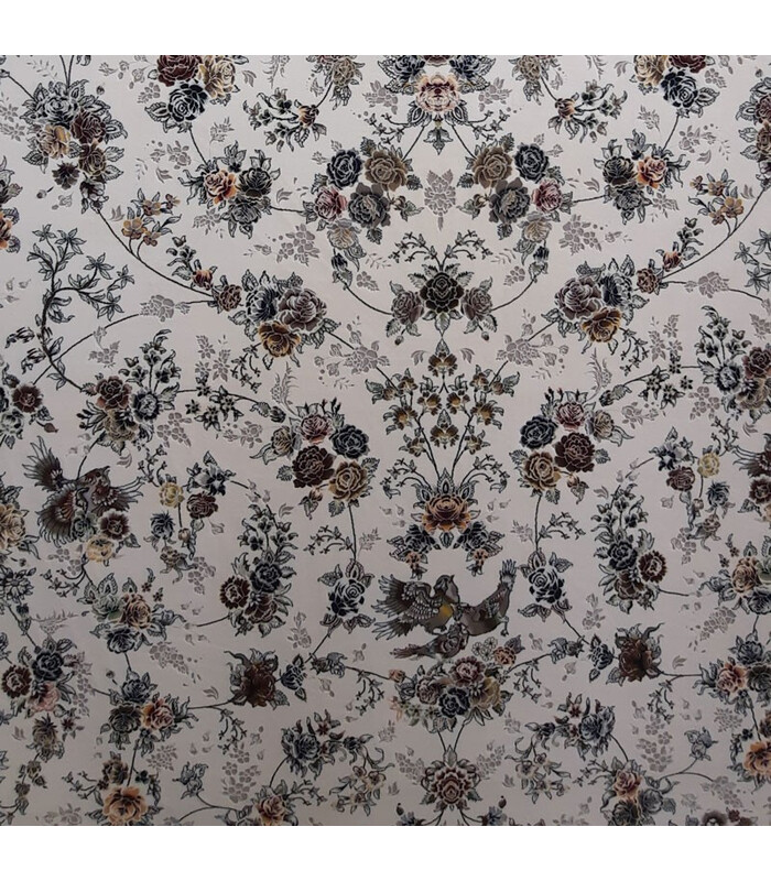 فرش ماشینی زمرد مشهد طرح 22006 کرم گل برجسته