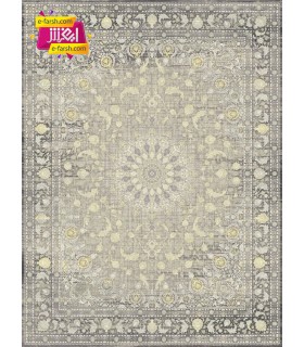 فرش ماشینی مشهد 1200 شانه طرح 803609 زغال سنگی گل برجسته