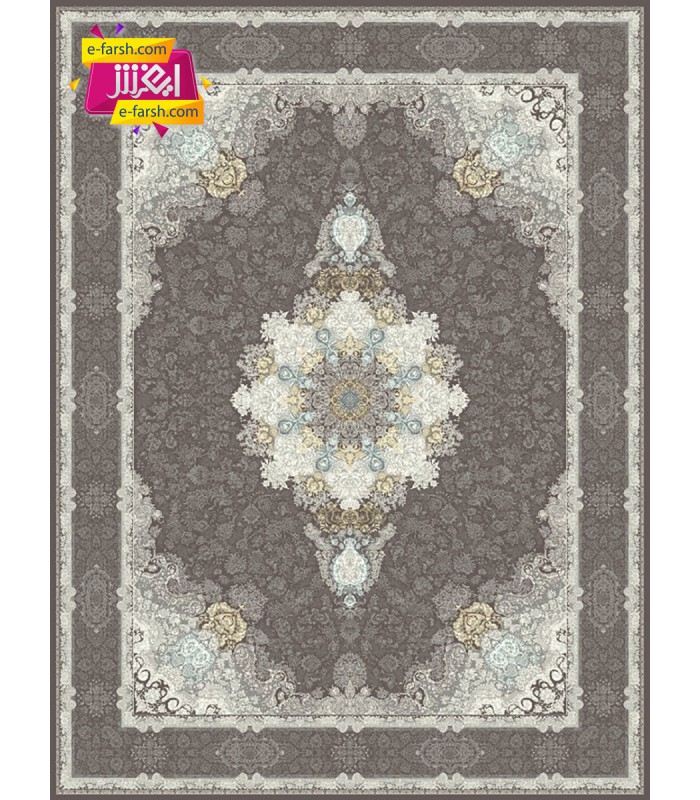فرش ماشینی مشهد 1200 شانه طرح 806002 زغال سنگی