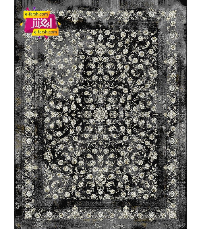 فرش ماشینی مشهد 1200 شانه طرح 803582 سورمه ای گل برجسته