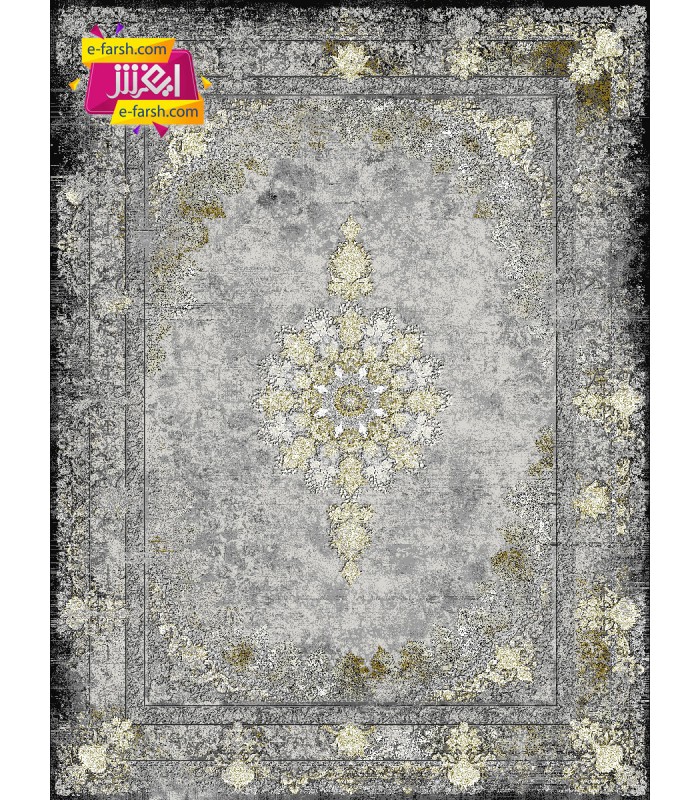 فرش ماشینی مشهد 1200 شانه طرح 803595 سورمه ای گل برجسته