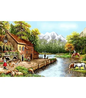 نخ و نقشه تابلو فرش طرح طبیعت کد 128